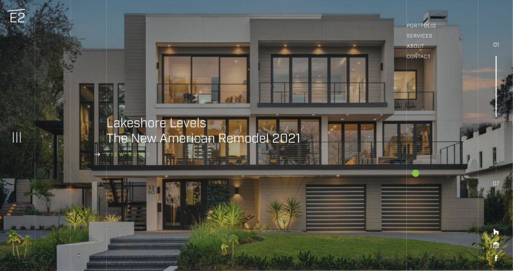 E2 Homes construction website homepage hero