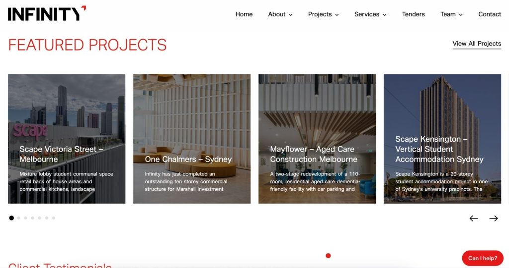 Infinity construction website project overview