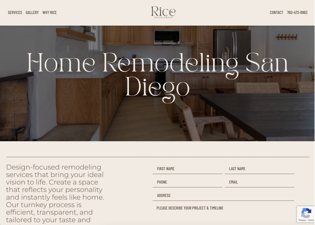 A service location page on a construction website