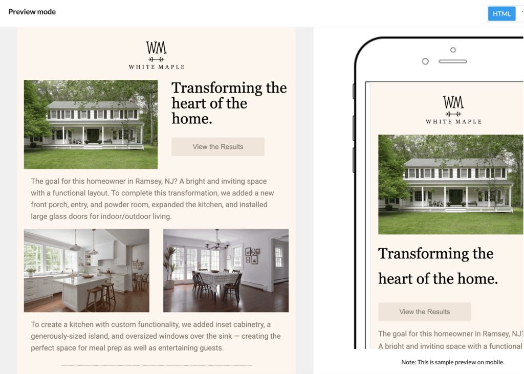 An email newsletter for a design build remodeler