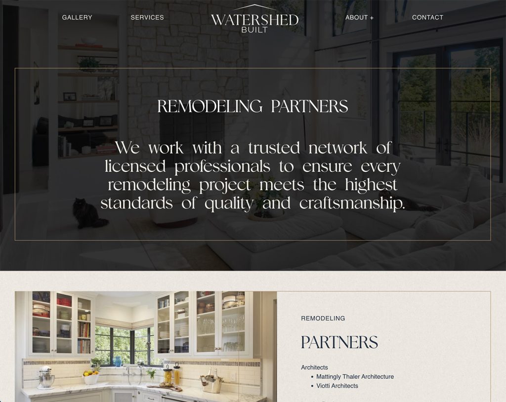 A contractor website page listing out their trusted partners, including architects