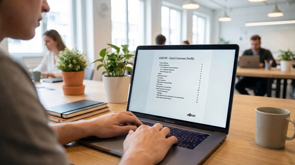 General contractor looking at an Ideal Customer Profile on his laptop